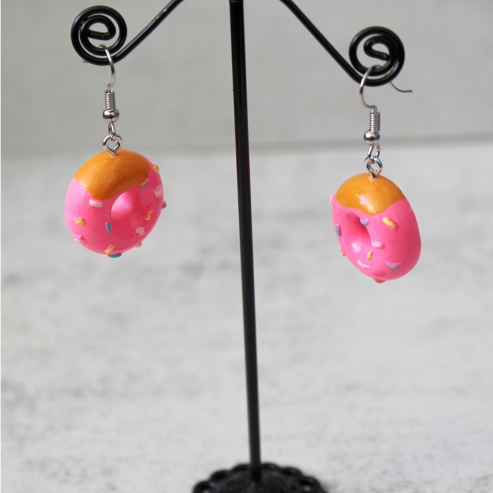 Playful Pink Donut Earrings - Picture 3 of 4